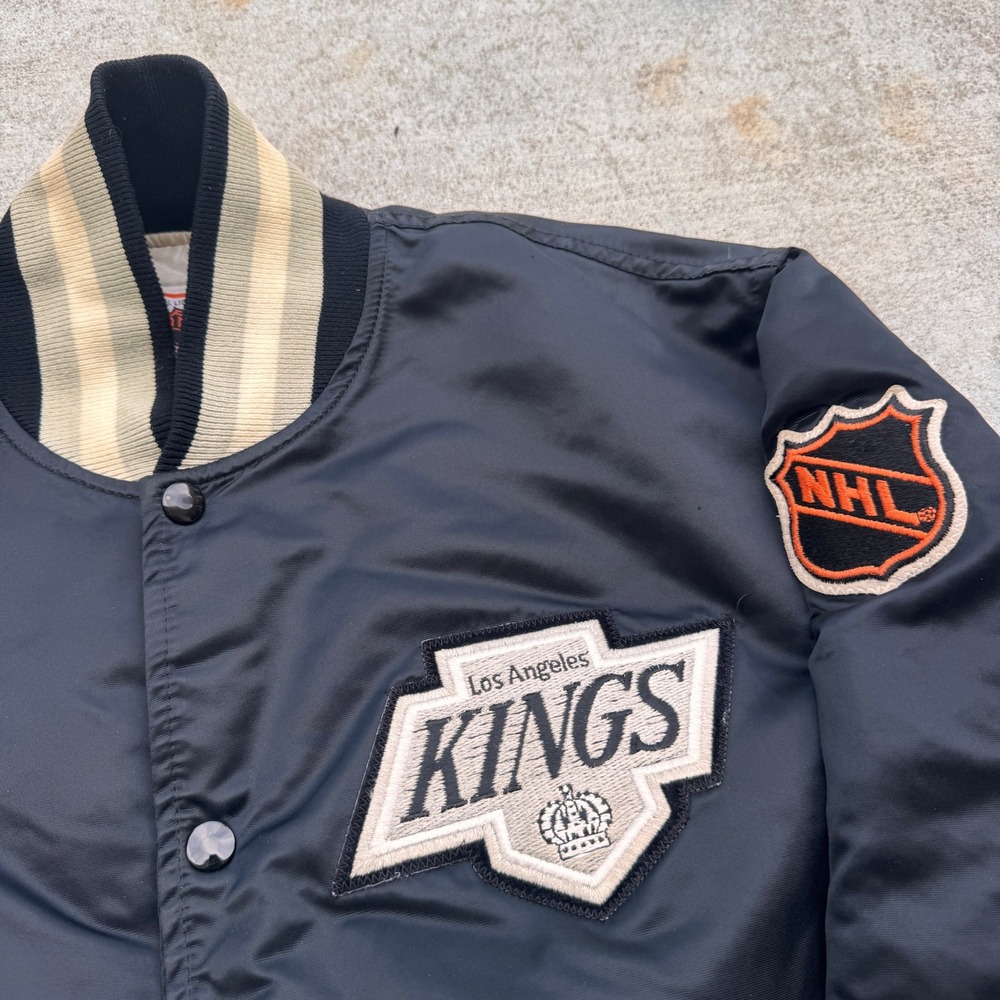Vintage‎ Starter Los Angeles Kings NHL Satin Varsity Bomber Jacket Black X 90sL - Picture 2 of 11